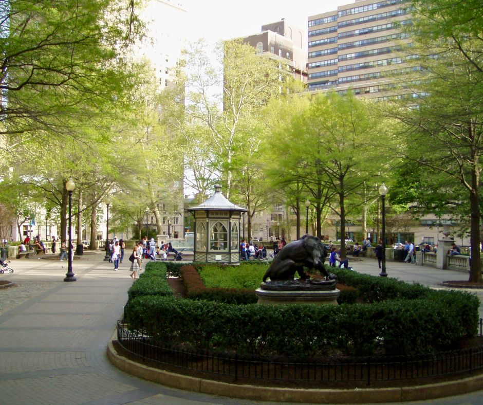 Summer photo of Rittenhouse Square Philly.
